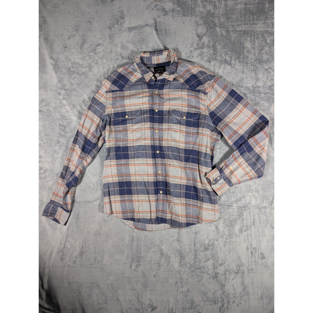 Lucky Brand Men's XL Saturday Stretch Western Plaid Flannel Shirt‎ Blue Orange